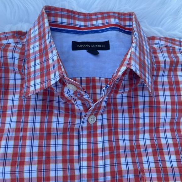 Banana Republic Plaid Orange/white Short Sleeve Top Size Large - Picture 2 of 6